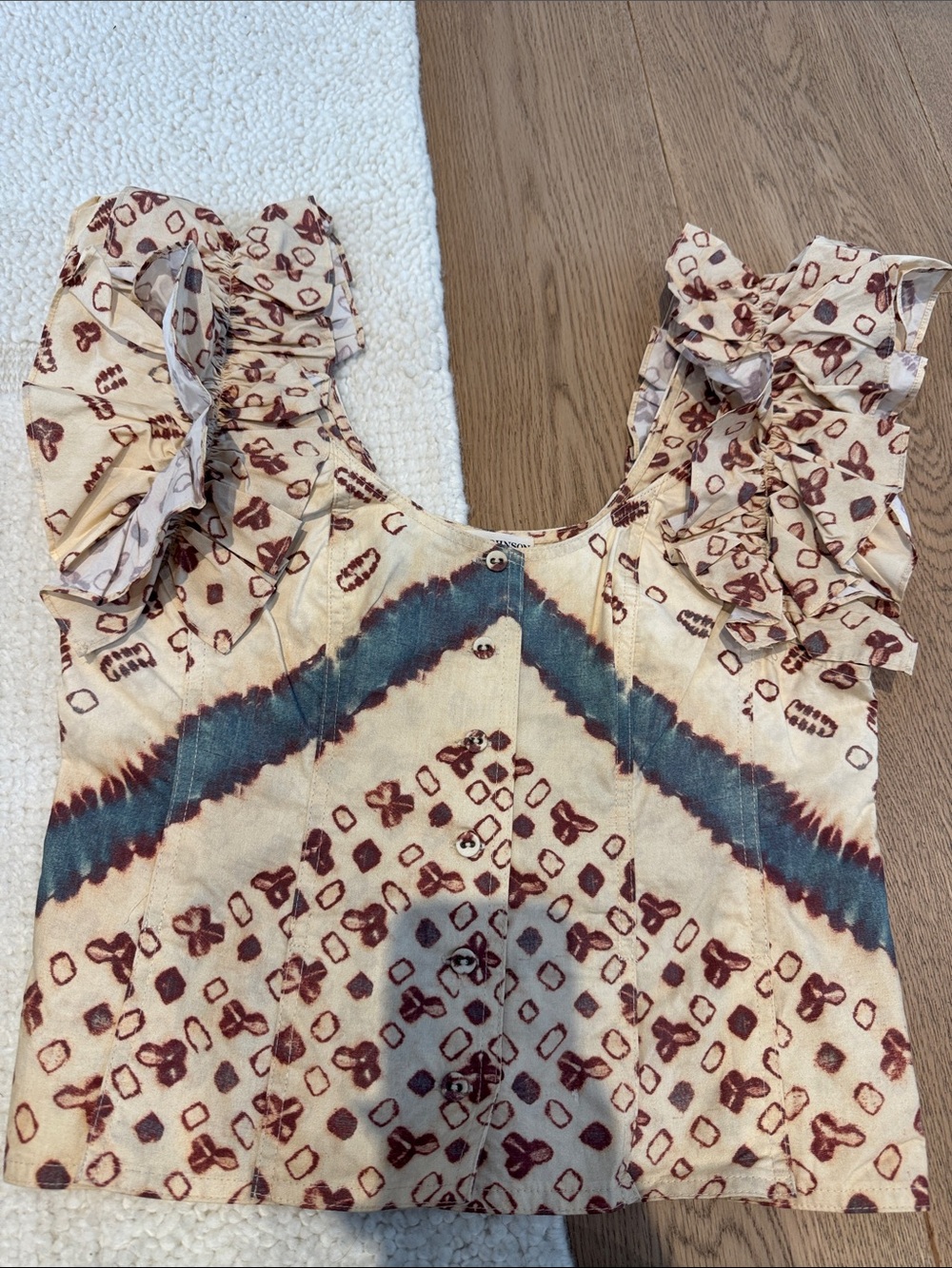 Ulla Johnson Cream Top with Rust & Teal Print